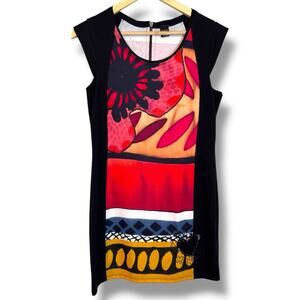 Desigual Juana Kiss Me Baby Floral Colorful Art Shift Dress Embroidered Medium